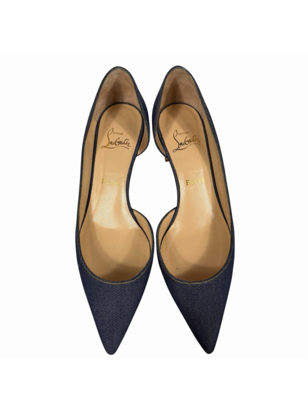 Christian Louboutin Karera 45 Denim Pointed Toe D’Orsay Pumps Wood Heel EU 39 - Picture 8 of 16
